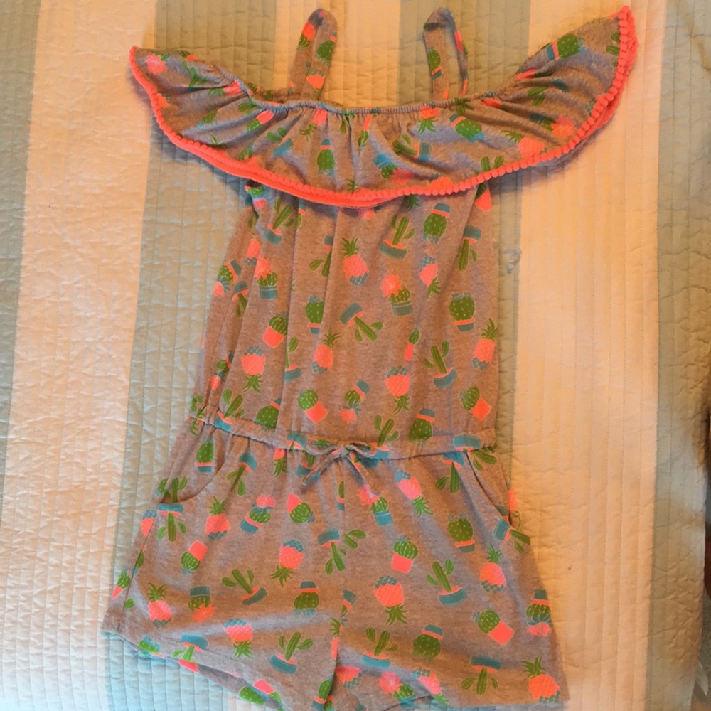 Off the shoulder ruffle old cactus romper